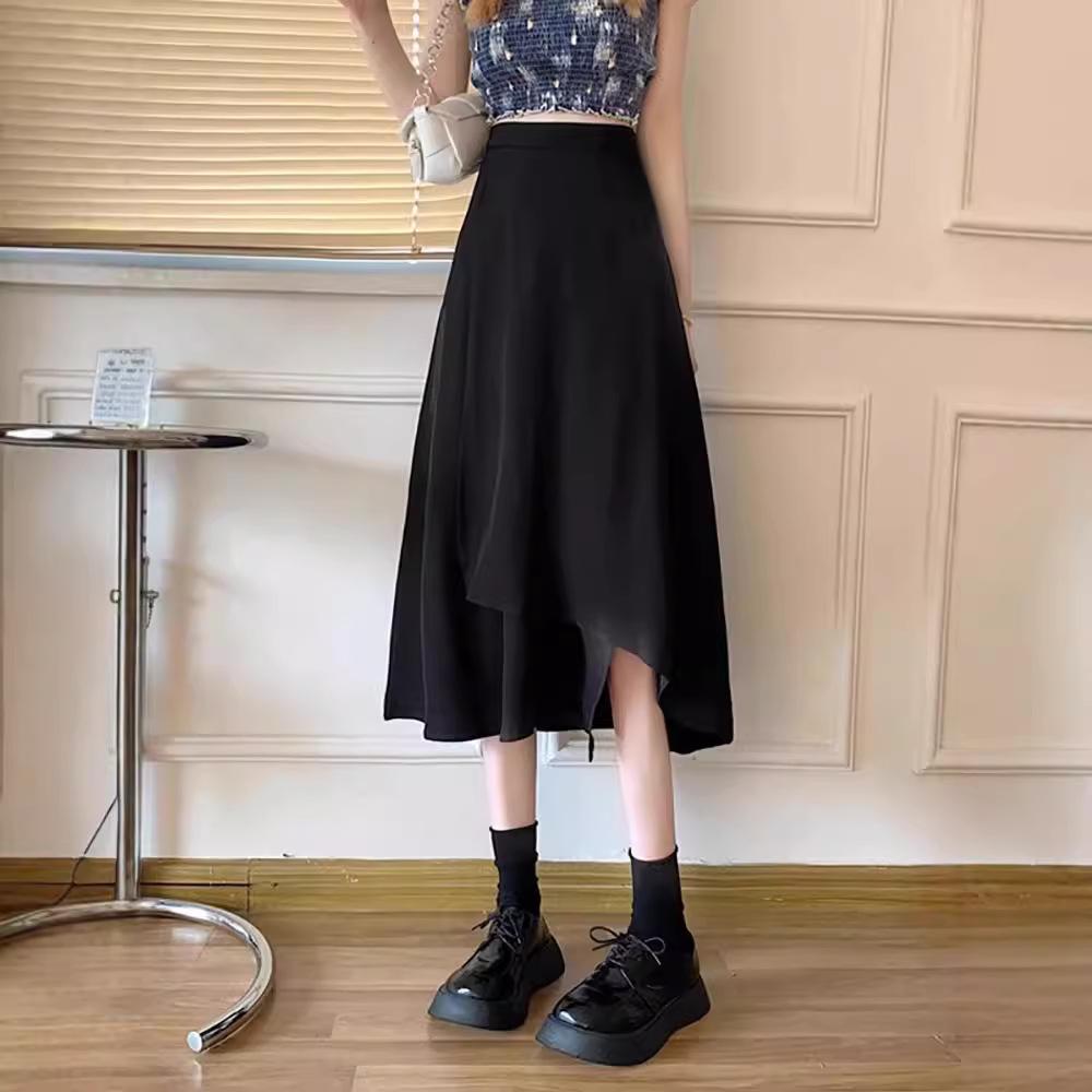 

Women s Black Irregular A-Line High Waist Hepburn Skirt - Spring 2024 Collection XL