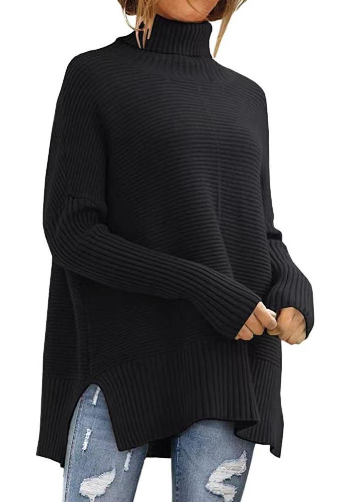 European High Neck Batwing Sleeve Women's Pullover Sweater - Autumn/Winter Fashion Knitwear