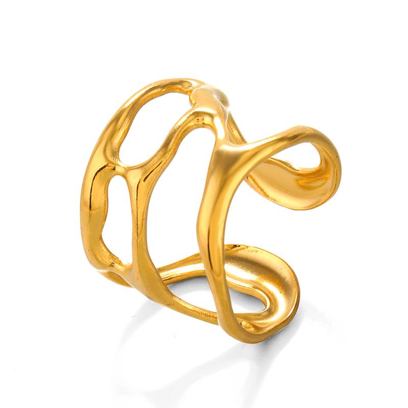 Stainless Steel Irregular Rings Vintage Geometric Metal Lava Open Rings for Women Hollow Cool Punk Finger Ring Jewelry Gifts