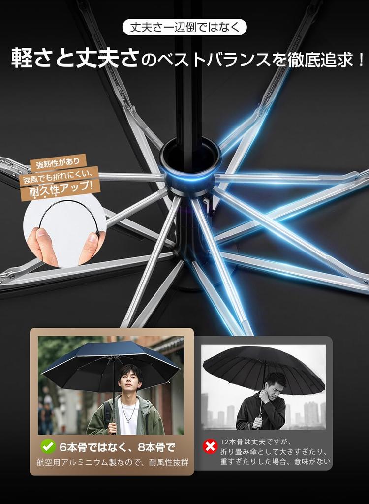 Folding Automatic Large Folding 103cm Heavy Rain Reflective Sun UV Foldable Umbrella with Storage Pouch Super Water-Repellent, 8-Rib