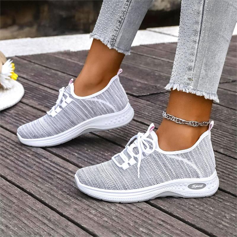 Modische, lässige Schnür-Sneaker aus atmungsaktivem Mesh für Damen, Sommer 2025, runde Zehenpartie, Keilabsatz, bequeme Sportschuhe mit weicher Sohle, Laufschuhe