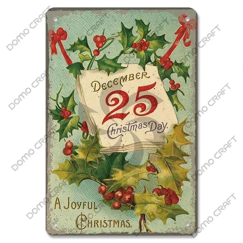 Retro Christmas Decor Vintage Metal Tin Sign with Cake Music Box Christmas Tree for Bakery Candy Shop Home Wall Art