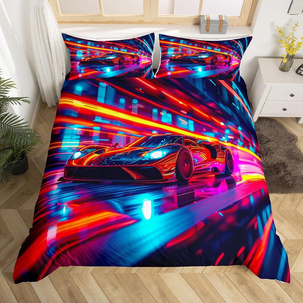 Boys Sports Car Bedding Set Twin Race Car Duvet Cover For Kids Teens Room DecorRacing Cars Bed Set