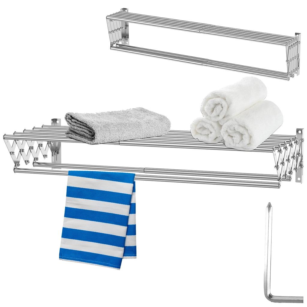 Stainless Steel Wall Mounted Clothes Drying Rack Accordion Retractable Drying Rack Towel Clothes Horse For Balcony Bathroom