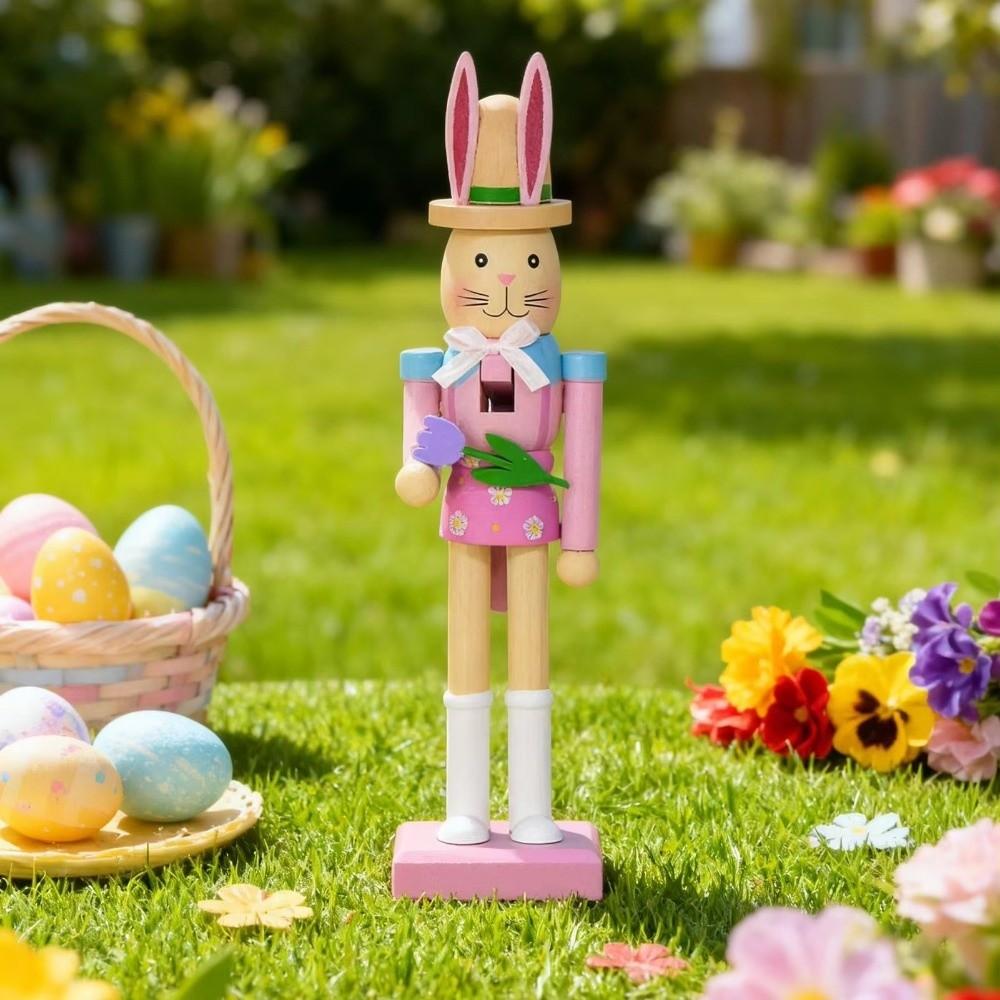 Smooth Wooden Bunny Statue Handmade Easter Rabbit Ornament  Party Scene Prop