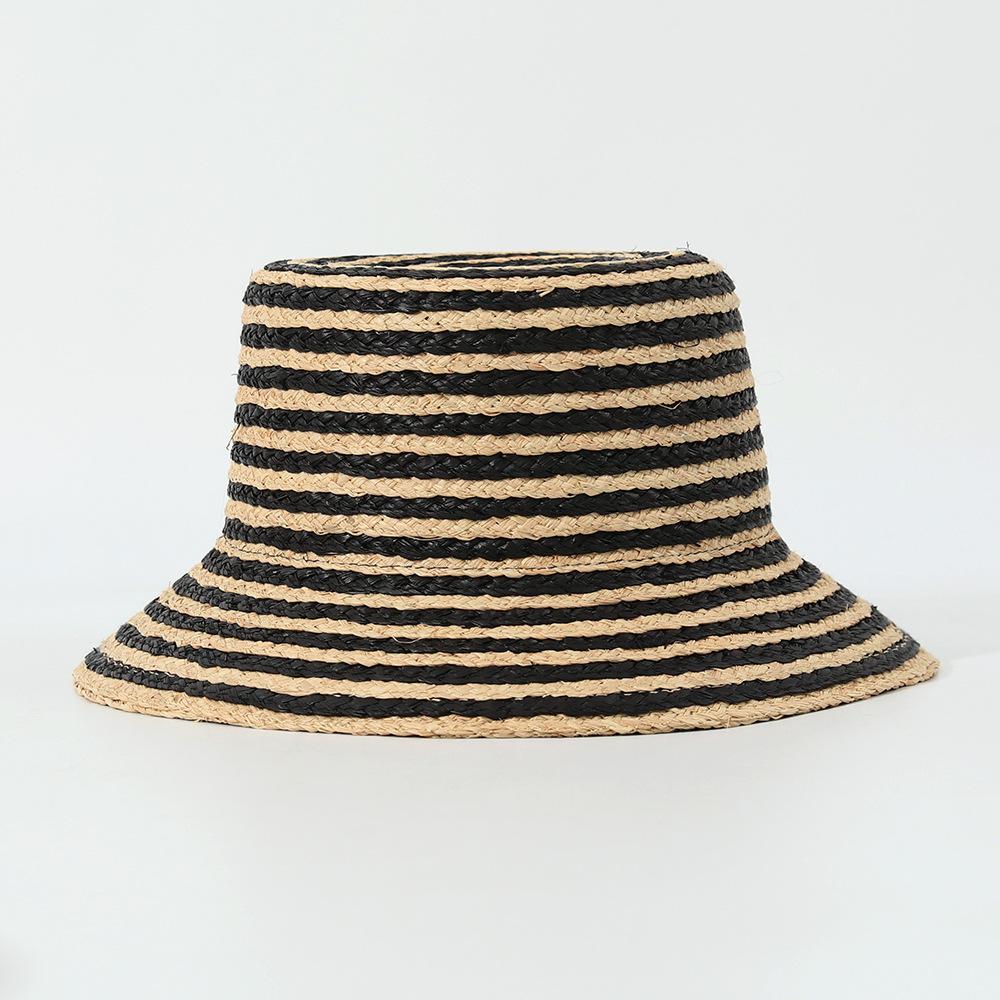 New Lafite Woven Flat-top Straw Hat for Women, Sunshade Sunshade Striped Sun Hat, Sun Hat
