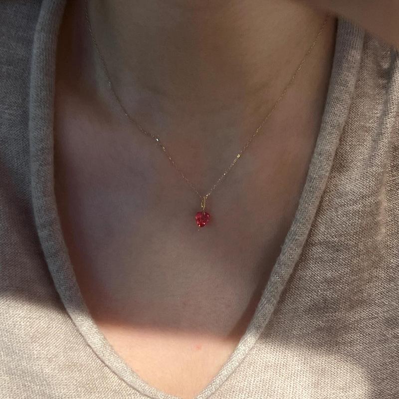 Red Corundum Cherry Red Ruby Silver Necklace with 18K Gold Plated S925 Sterling Silver Clavicle Chain