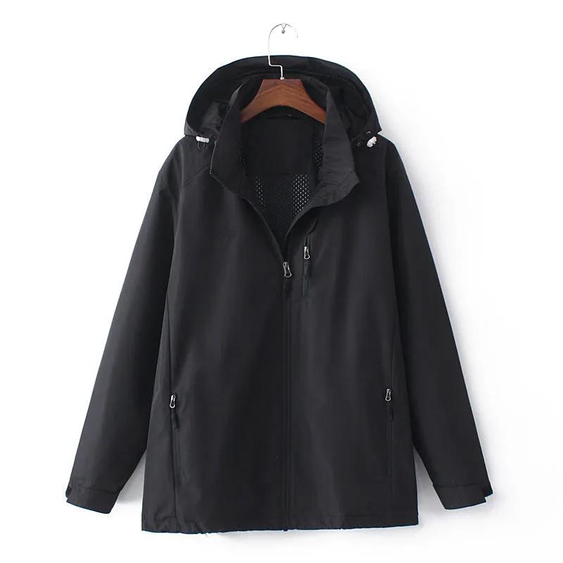 

Женская куртка Submachine размера Plus Весна и Осень Однотонный ветрозащитный топ с капюшоном L чёрный