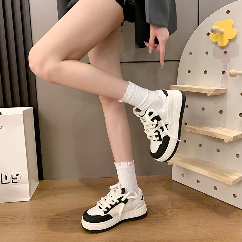 

Высококачественные белые туфли на толстой подошве. Женская обувь. Весна и лето. Новые повседневные универсальные туфли в гонконгском стиле. Мода. 40 чёрный