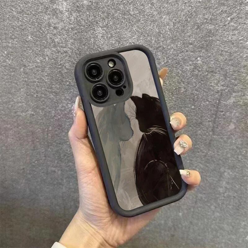 Oil Painting Two Cats Pattern Phone Case For iPhone 15 16 Pro Max 14 13 12 11 Pro Max Mini XS XR 7 8 Plus Shockproof Soft Cover