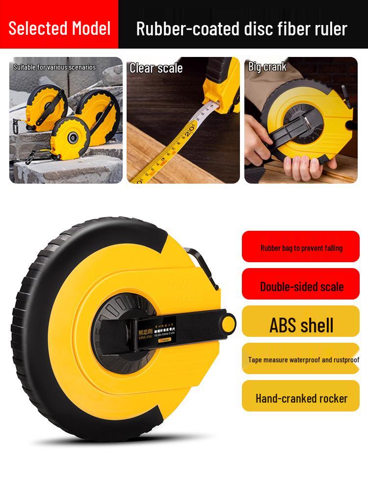 Precision Leather-Cased Fiber Measuring Tape: 10m to 100m for Industrial Surveying