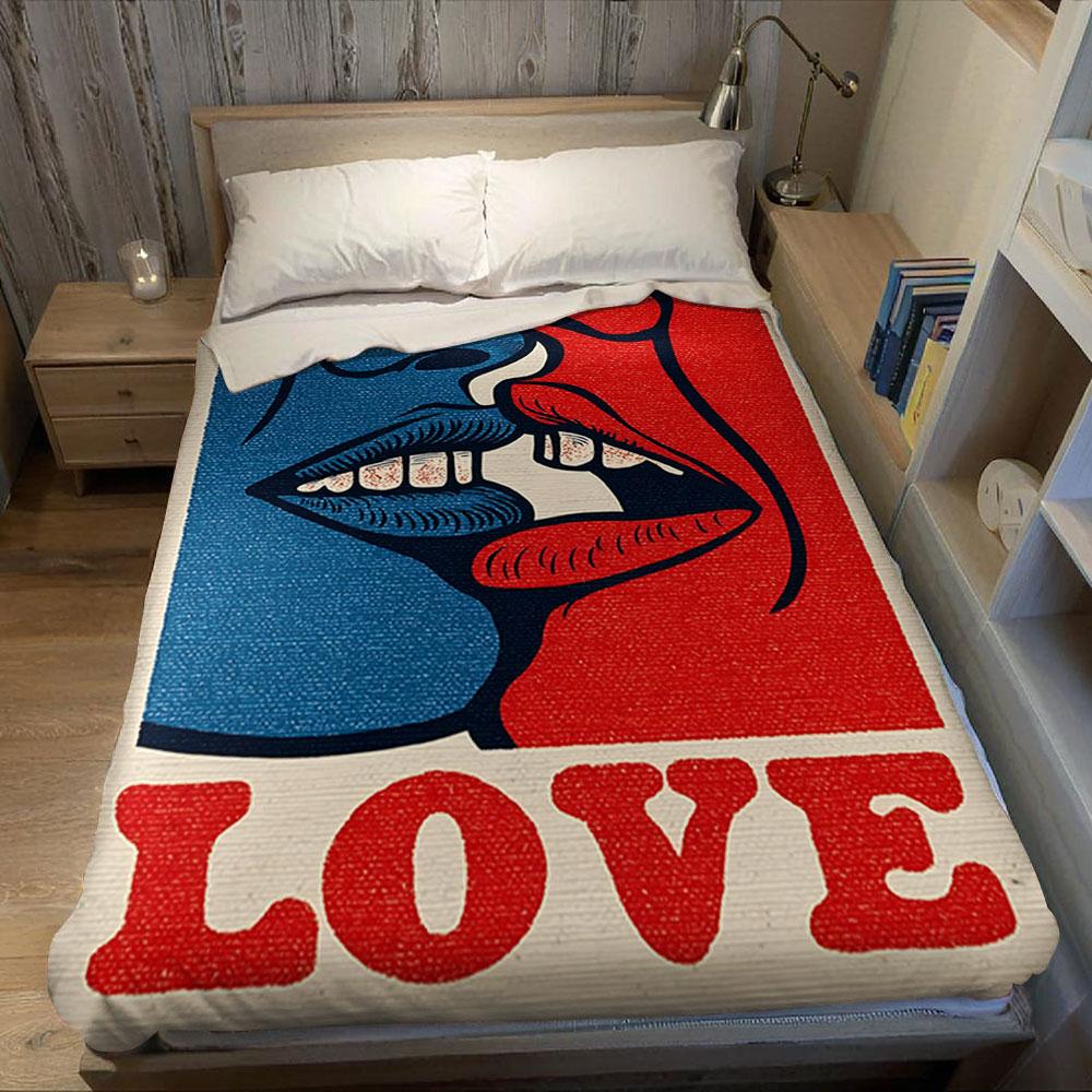 Vintage Love Heart Pop Art Flannel Blanket Perfect for Sofa Office Bed Travel Sleep Read Relax Camping Four Season Use