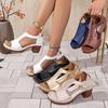 Zapatos Nuevos de Mujer Boca de Pez Talla Grande Tacón de Cuña Hebilla Sandalias de Tacón Alto