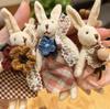 Cute Fabric Bunny Bag Charm, Handmade Plush Rabbit Keychain with Flower Dress & Braided Rope