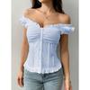 Summer Short Sleeved Rufffled Women Vest Sweet Slim Fit Blouse Solid Color Simple Pleated V Neck Shirts Fashion Elegant Women's Clothing