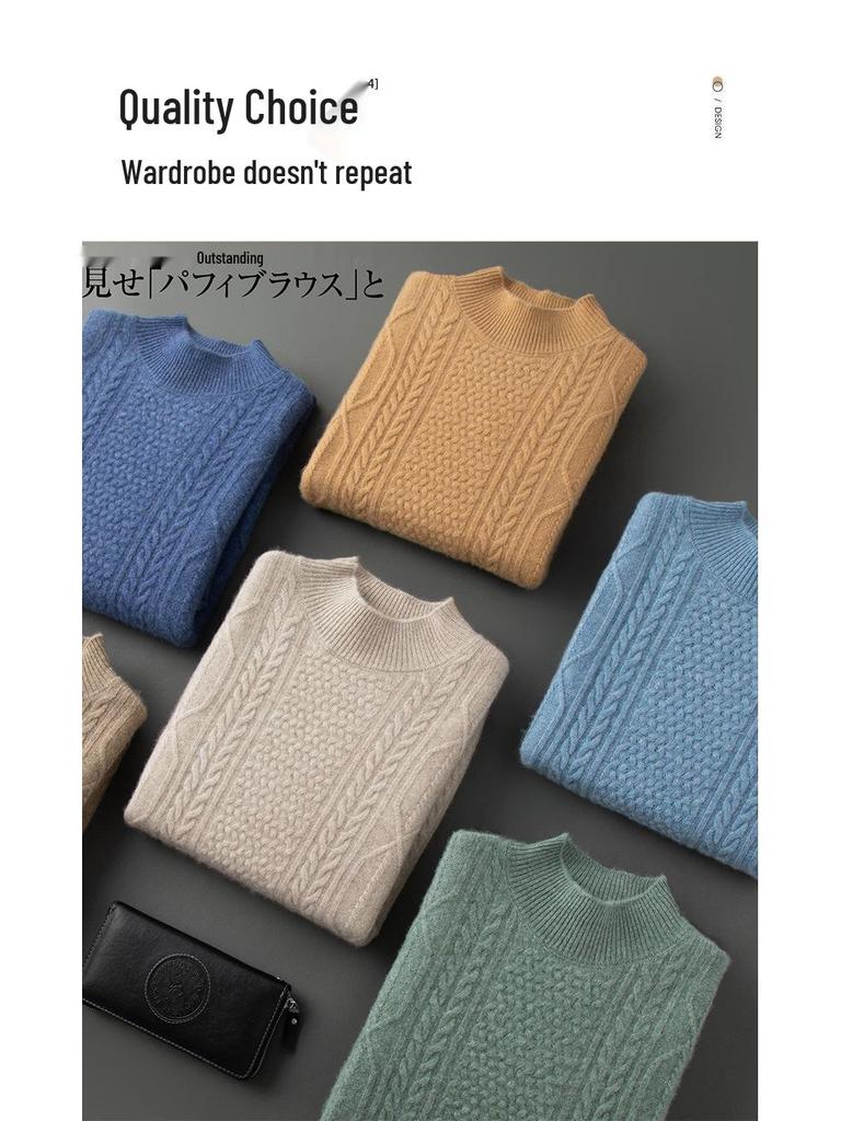 Men's Plus Size Cashmere Sweater - Thick, Warm, Loose Fit for Autumn & Winter