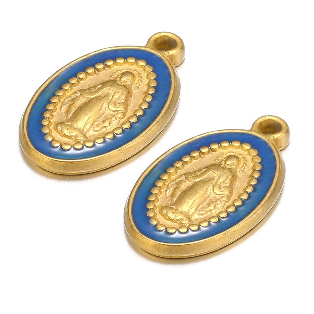 1 Piece 304 Stainless Steel Charms Gold Plated Oval Jesus Enamel Pendants For DIY Necklace Jewelry Making 10mm x 18mm