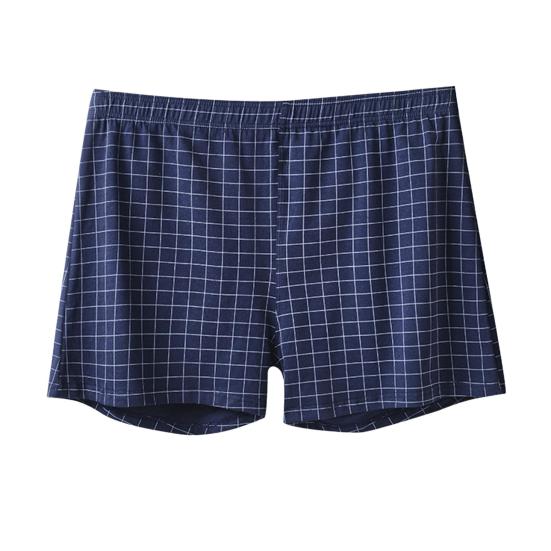 Men Shorts Underwear Elastic Waistband Mid-rise Boxers Briefs Plaid Print U-Convex Loose Fit Panties Homewear