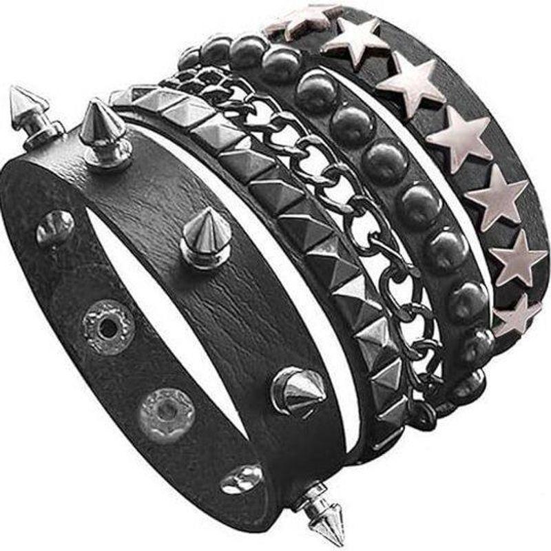 Hot-Selling European and American Fashion Multi-Layered Leather Wide Bracelet with Personality and Bold Rivets, Punk Hip-Hop Bracelet Jewelry