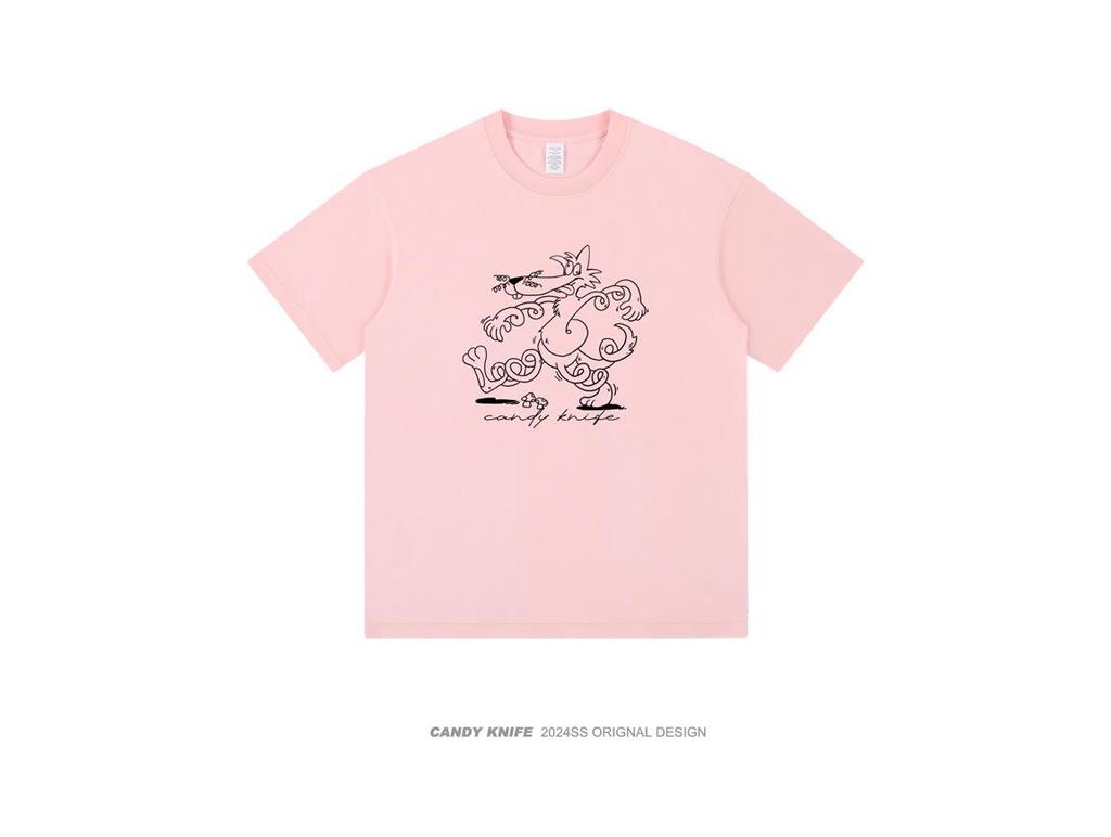 Unisex Cartoon Rabbit Line-Drawing T-Shirt - Pure Cotton, Short Sleeve, Loose Fit