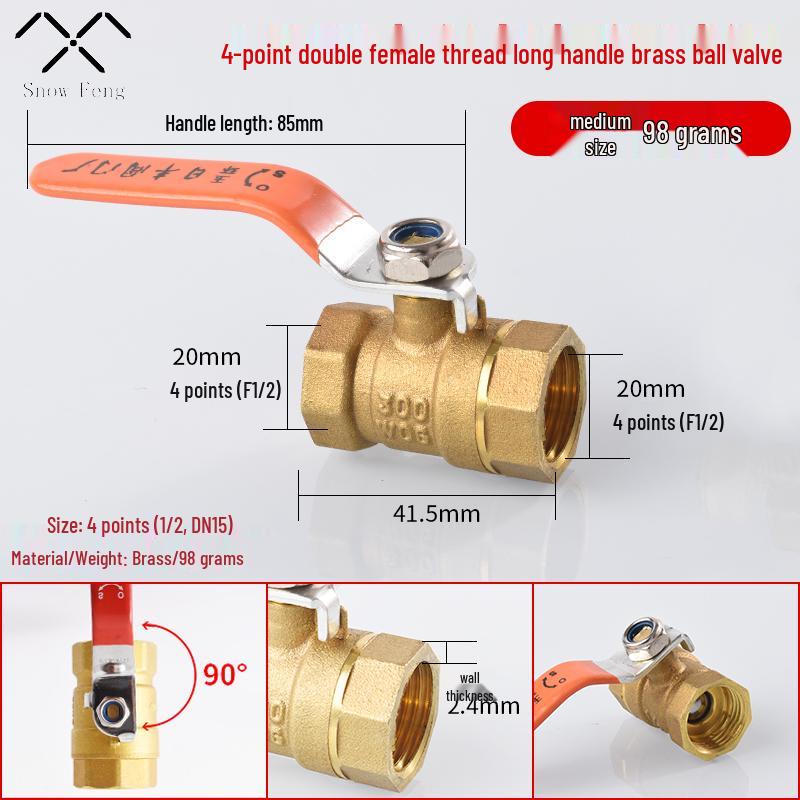 Copper Ball Valve: DN15 Double Female Thread, DN20 Tap Switch, 2/3 Points Internal/External Thread Pneumatic Valve
