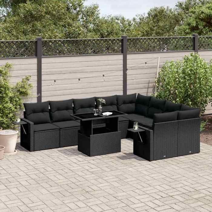 VidaXL Garden Lounge Set 10 Pcs with Cushions Black Wicker 3268125