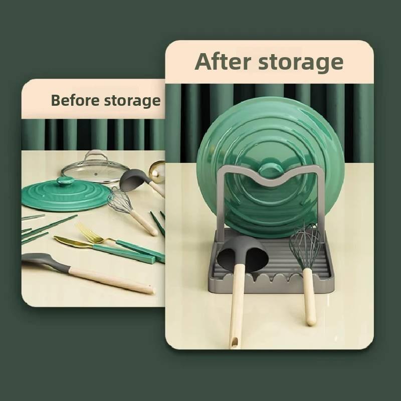 Kitchen Cookware Lid And Utensil Organizer With Aluminum Alloy Surface Mount For Countertop Use