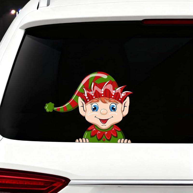 Christmas Decor Elf Peeking Sticker, Car Window Decals Vinyl Waterproof Stickers for Cars Truck SUV Laptop Bumper Car Stickers and Decals (Elf)