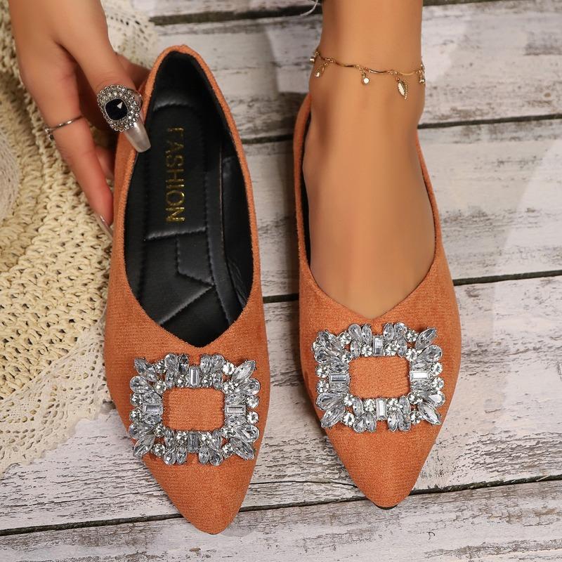 

Women s Shoes High Quality Solid Color Pointed Toe Shallow Mouth Lightweight Comfortable Rhinestone Decorated Women s Flat Shoes 43 помаранчевий