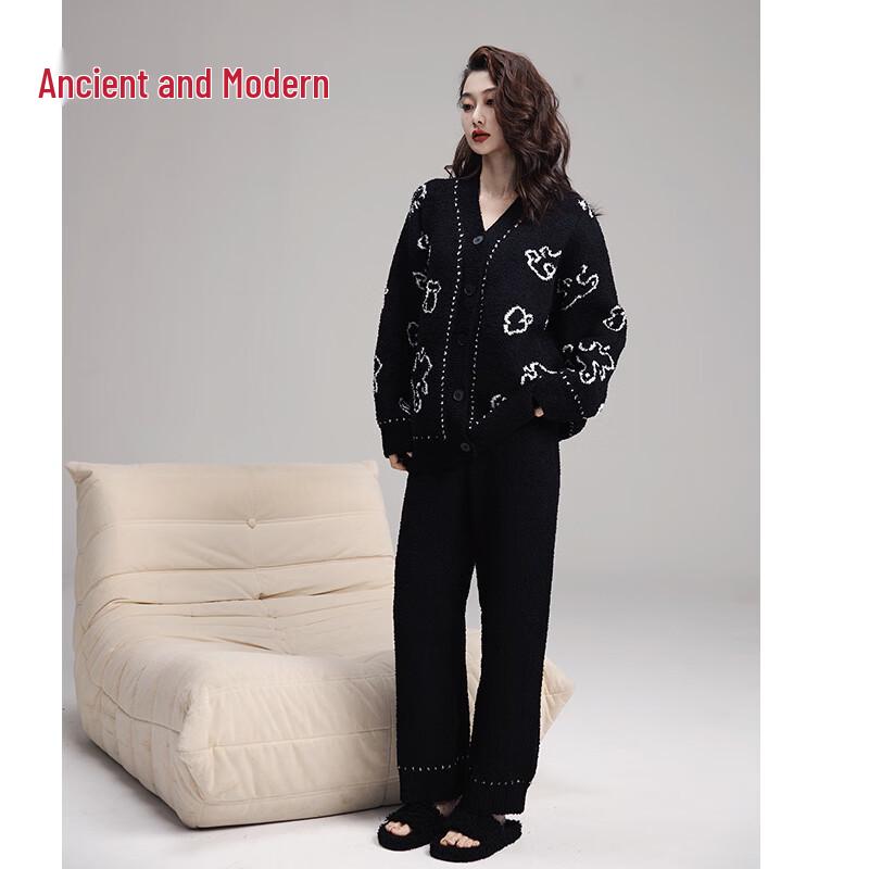 GUJIN Women s Plush Cardigan Pajama Set L