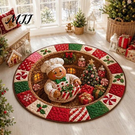 Tappeto Illusione Ottica Natale Tappeto Rotondo 3D, Area Babbo Natale 39 Tappetino per Riunioni Festive Polsterato-Come per Soggiorno Camera da Letto Decorazione Casa