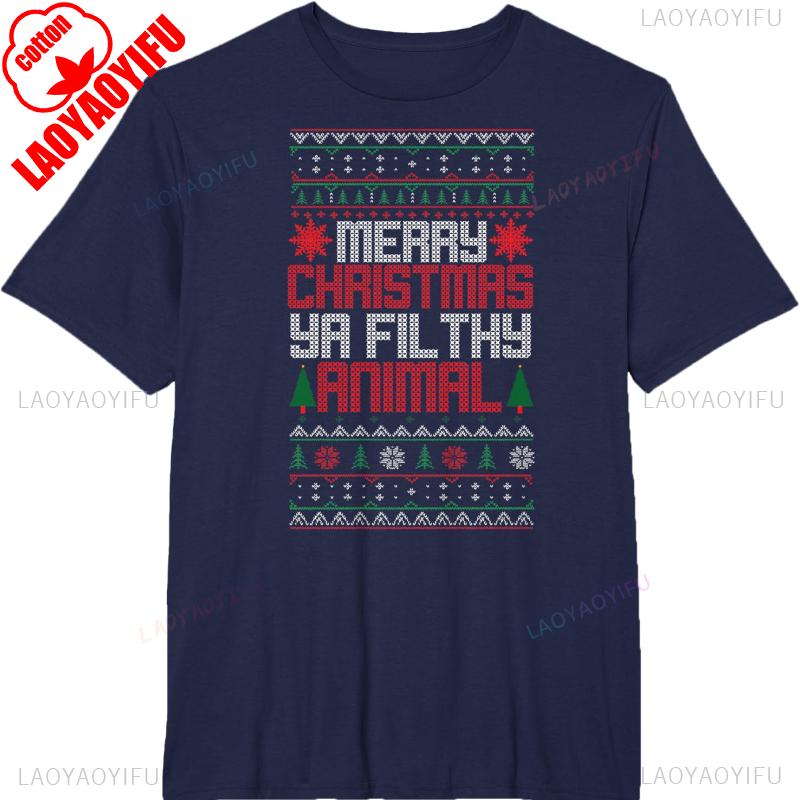 Christmas Merry Xmas Ya Filthy Animal Meme Lol Ugly Camiseta Negro  Crew Neck Short Sleeve Cotton Top All Seasons Casual Fashion