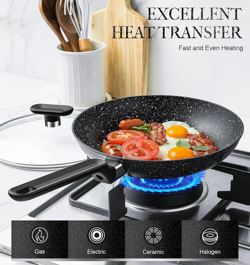 Frying Pan with Lid Nonstick Granite Frying Pan 10 Inch with Non-Toxic Coatings Nonstick Stone Skillet Nduction Compatible