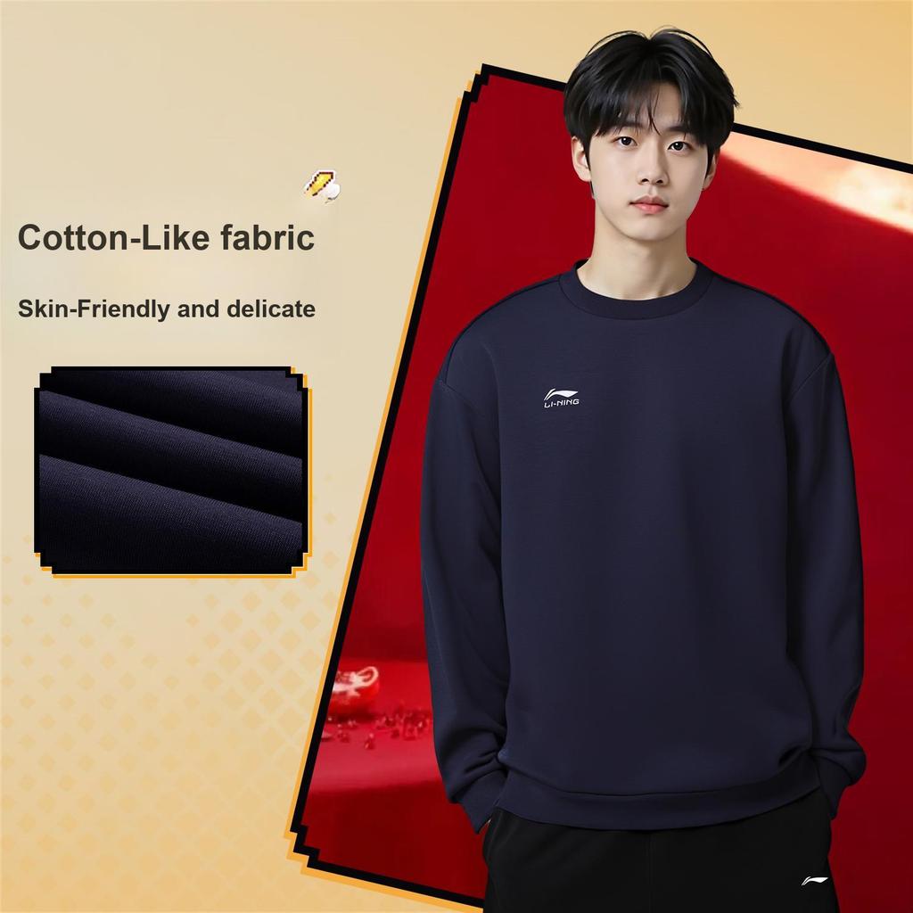 Li-Ning Vielseitiges Einfaches Rundhals-Sweatshirt mit Buchstabenaufdruck, locker, lässig, bequem, Unisex-Sweatshirt AWDVG85-3