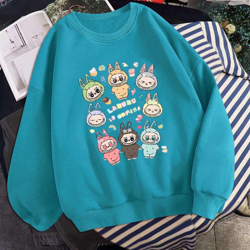 Anime Cartoon Eighth Labubu Printed Autumn Couple Round Neck Long Sleeve Crewneck Sweatshirt Women's Korean Version Top