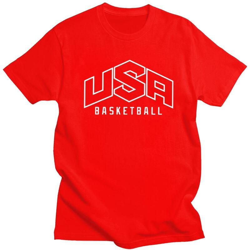 Male USA Basketball T Shirts Round Neck Pure Cotton Short Sleeve TShirt Casual Loose Fit Streetwear Clothes