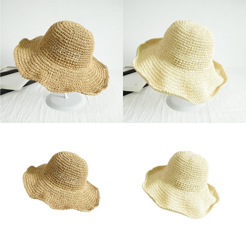 Natural Style Straw Hat For Women, Foldable And Easy To Carry, Ideal For Summer Outdoor Activities In Khaki And Beige