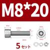 Stainless Steel Hex Socket Head Bolt M8 Fully Threaded Screw Bolt Nut Flat Lock Washer Kit (M8x20mm 5-Pack)