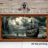 2D Flat Plate, 2D Door Curtain, 1 Pirate Ship Garage Sign - 2D Flat Printing of an Abandoned Pirate Ship Pattern