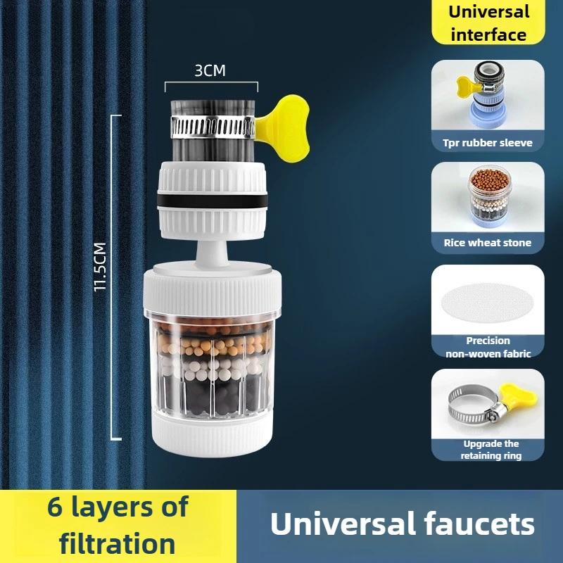 Removable & Washable 6-layer Faucet Filter Universal Kitchen Splash-proof Water Saving Activated Carbon Filtration Nozzle