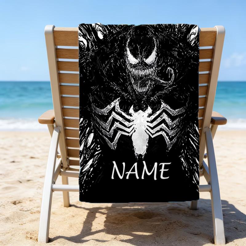 1pc Venom4 Beach Towel with Custom Name, Beach/Swimming/Bath/Picnic/Camping Towel, Suitable for Seaside Beaches
