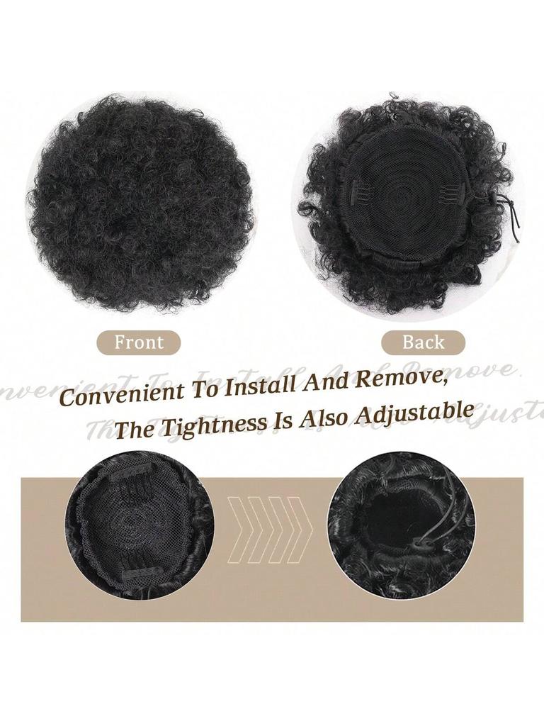 Afro Puff Drawstring Ponytail Hair Buns 1PCS/Pack 6 Inch for Girls Children Black Women Natural Black Kinky Curly Hair Updo Donut Chignon