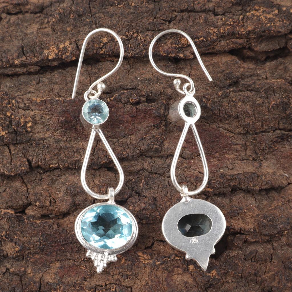 Sky Blue Topaz Gemstone 925 Sterling Silver Jewelry Handmade Long Earrings 2.50" EE-132-11