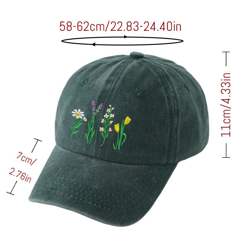 Floral Embroidered Polyester Baseball Cap - Adjustable Sun Protection Casual Hat