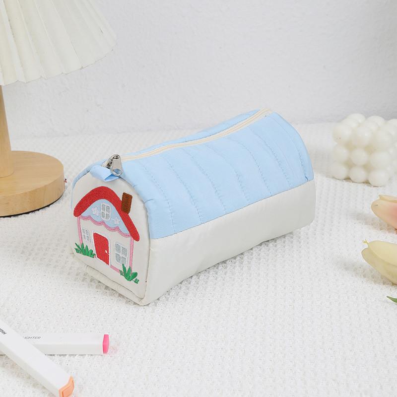 Girl Heart Shaped Pencil Case With Embroidery Large Capacity Organizer For School And Home