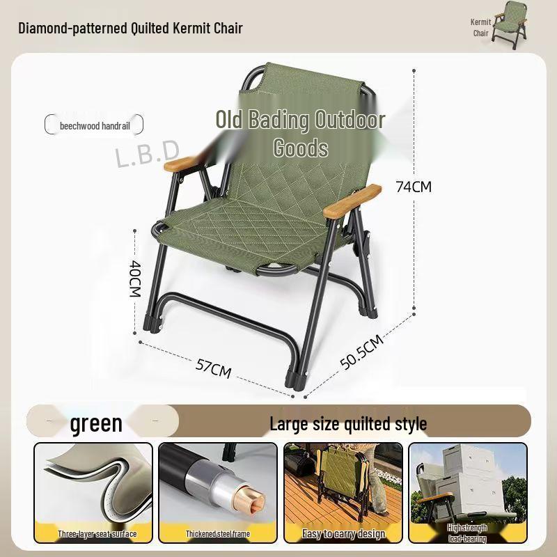Cotton-Padded Folding Kermit Chair: Thickened Outdoor Camping Stool for Autumn & Winter