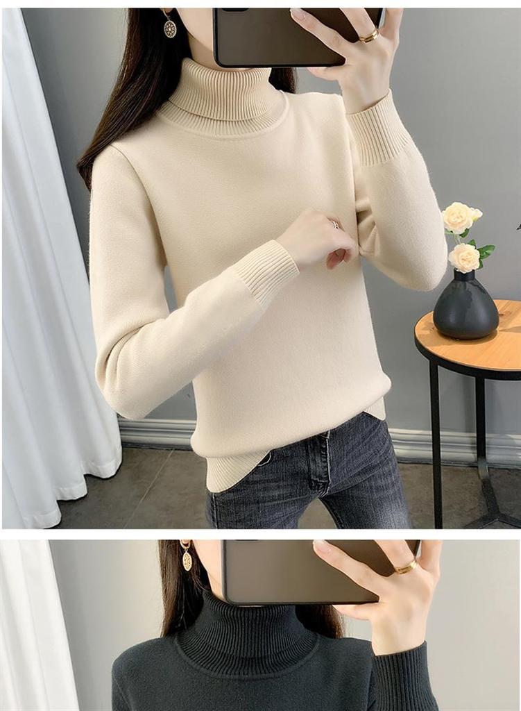 2025 Women's Autumn/Winter Half-High Collar Velvet-Lined Knit Sweater
