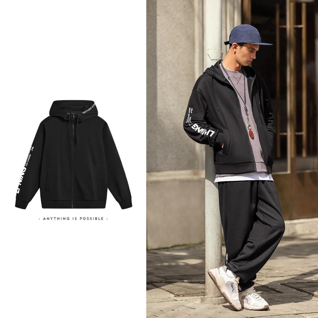 Li Ning Sports Lifestyle Serie Buchstabenlogo Fleece Infrarot Warm Antibakterieller Hoodie Langarm Frühherbst Sweatshirt Unisex Sweatshirt AWDTB39-2