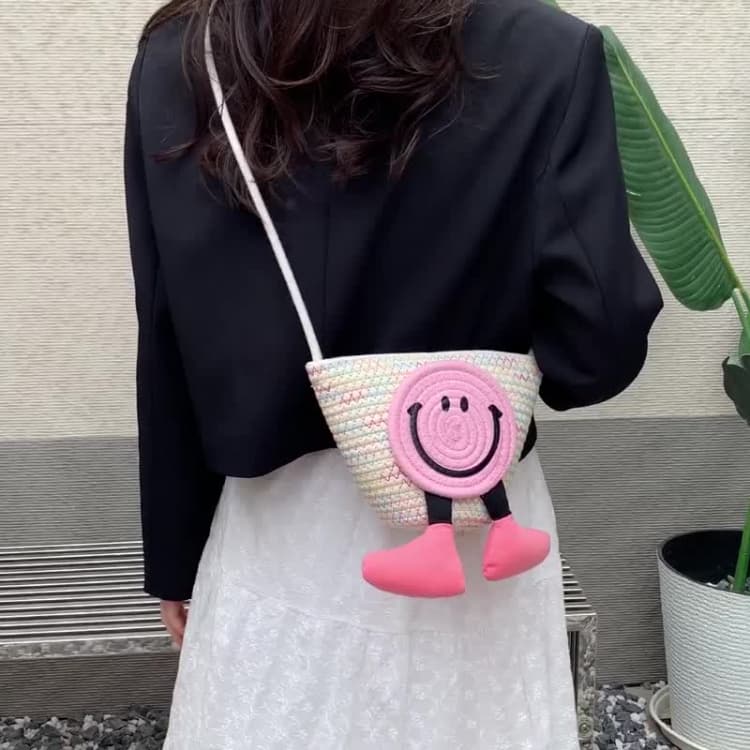 Color Woven Three-dimensional Smiley Face Bucket Portable Messenger Bag