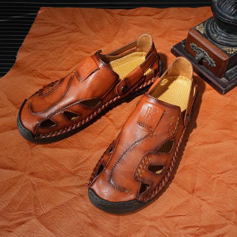 Fashion British Style Trendy Men's Sandals Handmade Soles Lightweight Outdoor Beach Shoes Versatile Daily Men's Leather Casual Shoes
